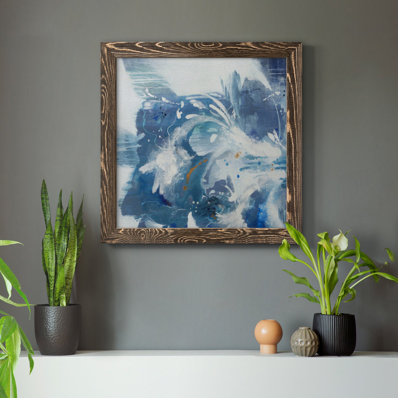 Toile encadrée de velours bleu de qualité supérieure - prête à être accrochée, H 17 po x l 17 po x P 1,5 po, Cadre noyer