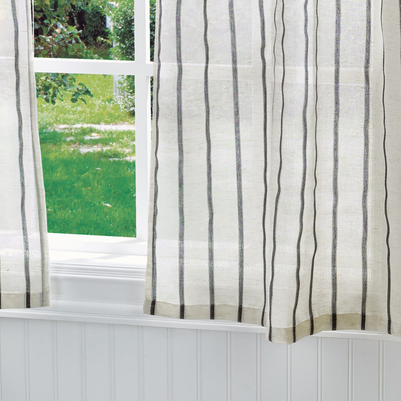 Gray Sheer Tie Top Window Valance and Tiers Set