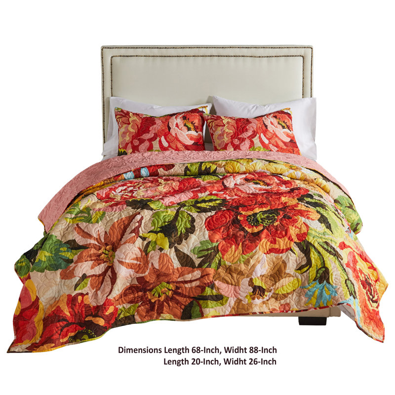 Blush Floral Twin Microfiber Reversible Quilt Set