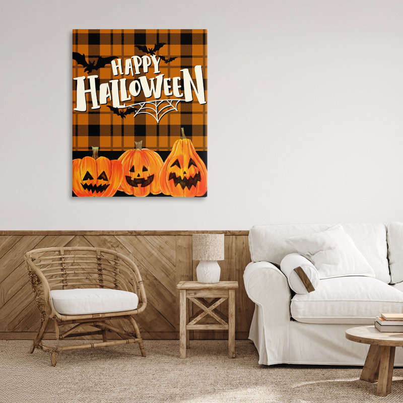 Halloween Jack-o-Lanterns sur toile écossaise, design par Kim Allen, H 40 po x l 30 po