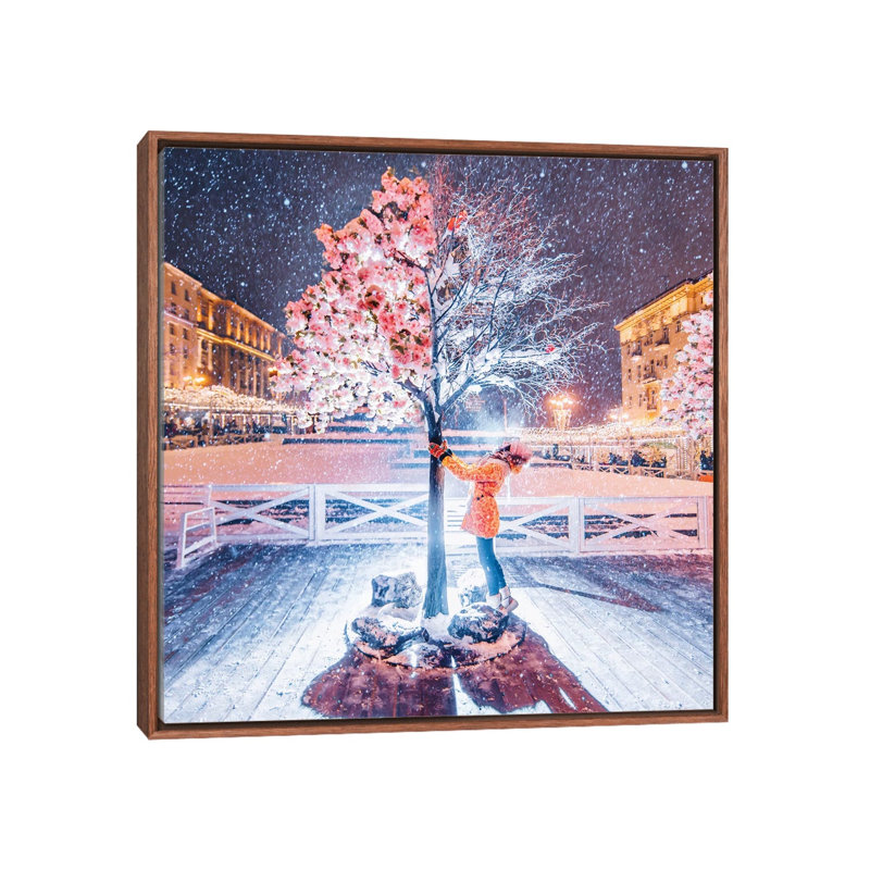 Printemps-hiver arbre par Hobopeeba-impression, H 26 po x l 26 po x P 1,5 po, Toile classique avec cadre brun, Pas de tapis