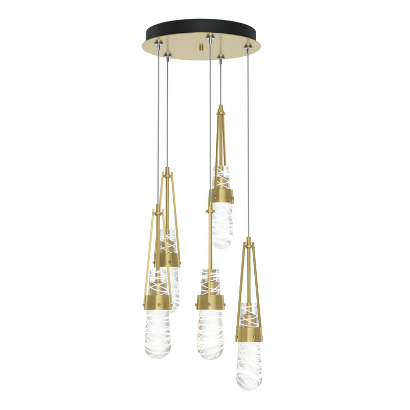 Link 5 - Light Pendant, Standard: 19" to 80", Clear Glass with White Threading, Modern Brass
