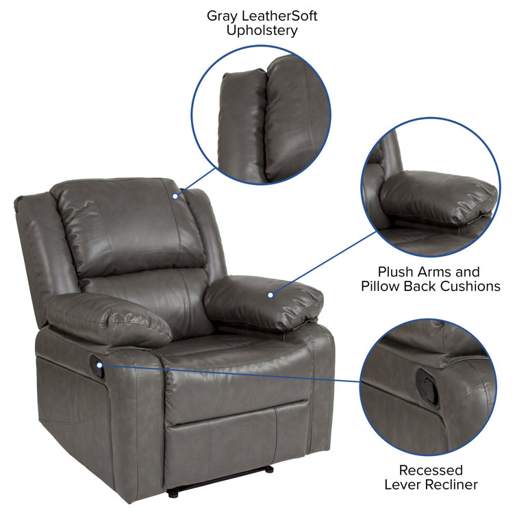 Arland Contemprary Faux Leather Pillow Back Recliner Lark Manor Upholstery Color: Gray Faux Leather