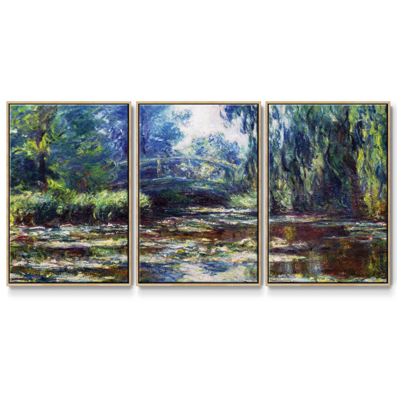 Nymphéas dans le jardin de Monets, 3 pièces, H 40 po x l 78 po x P 2 po, Naturel