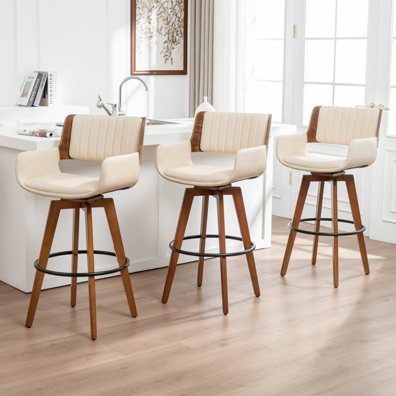 Tabourets pivotants modernes en similicuir (ensemble de 3), Tabouret de bar (siège d'une hauteur de 29,72 po), Beige