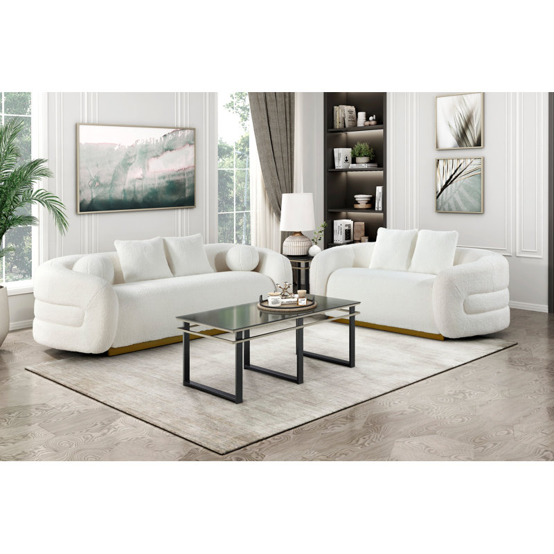 Luxueux canapé de salon avec coussins en tissu d'ameublement en tissu d'ameublement blanc