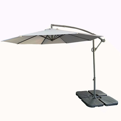 Sans base en plastique - Parasol de patio décalé de 10 pieds - Protection de parasol de marché en porte-à-faux suspendue avec réglage d'inclinaison facile et manivelle pour terrasse de piscine et jardin