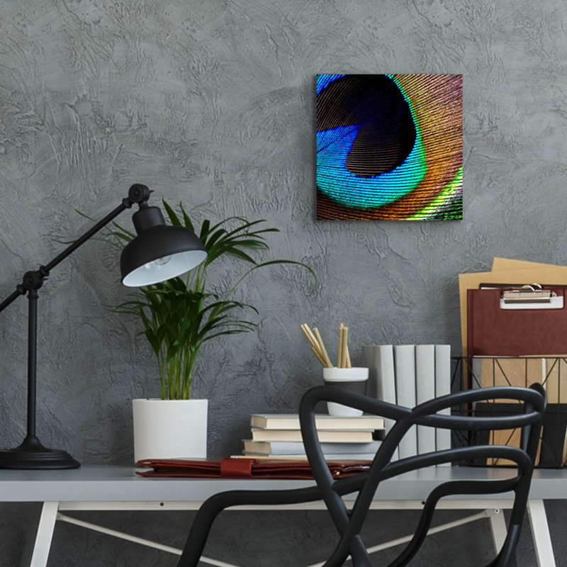 Art mural en verre acrylique «Peacock Feather 02» par Tom Quartermaine Lark Manor ™, H 12 po x l 12 po x P 0,13 po