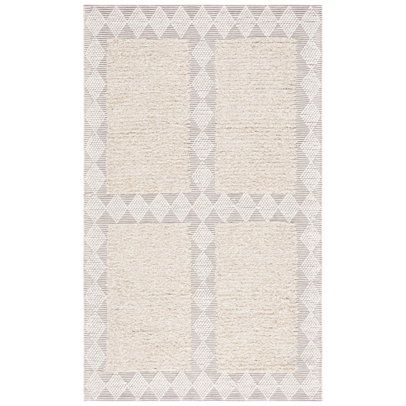 Kasey-Sarah Hand Loomed Wool/Cotton Geometric Rug in Beige/Ivory, Rectangle 5' x 8'