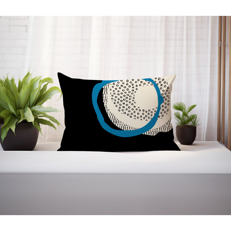 Coussin lombaire réversible intérieur / extérieur Vikka, H 14 po x l 20 po, Turquoise / noir / blanc cassé