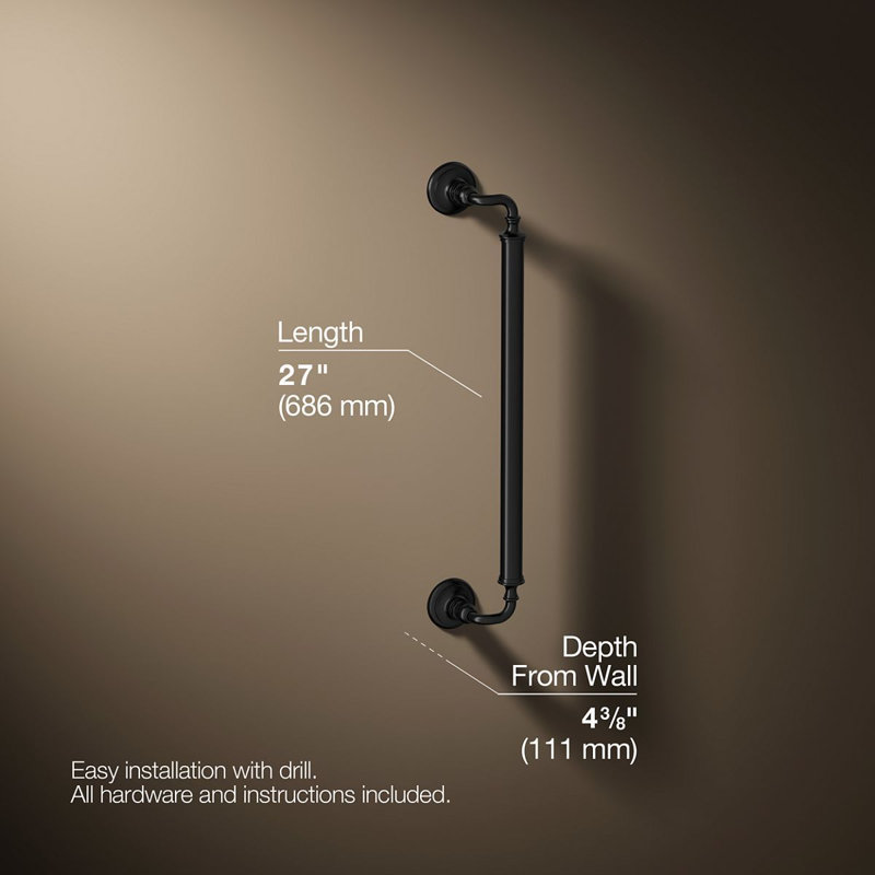 Kohler Artifacts Grab Bar, 24"W, Matte Black