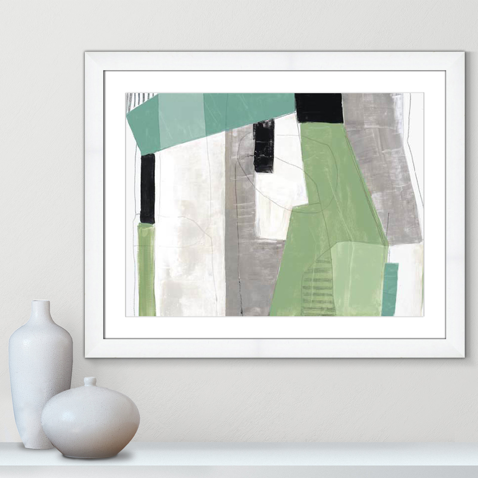 Evergreen Essence Print, White, White Cube Frame - Matted Fine Art Paper Print, 25" H x 31" W x 1.25" D