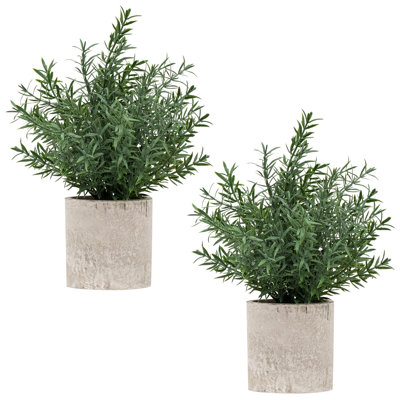 2 Pack Small Fake Plants Rosemary Potted,Green