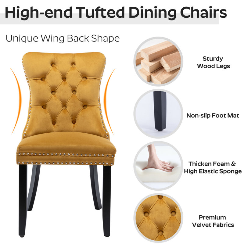 Rectangle Dining Set with Tufted Dining Chair, Yellow, 29.5"H x 71"L x 35.4"W