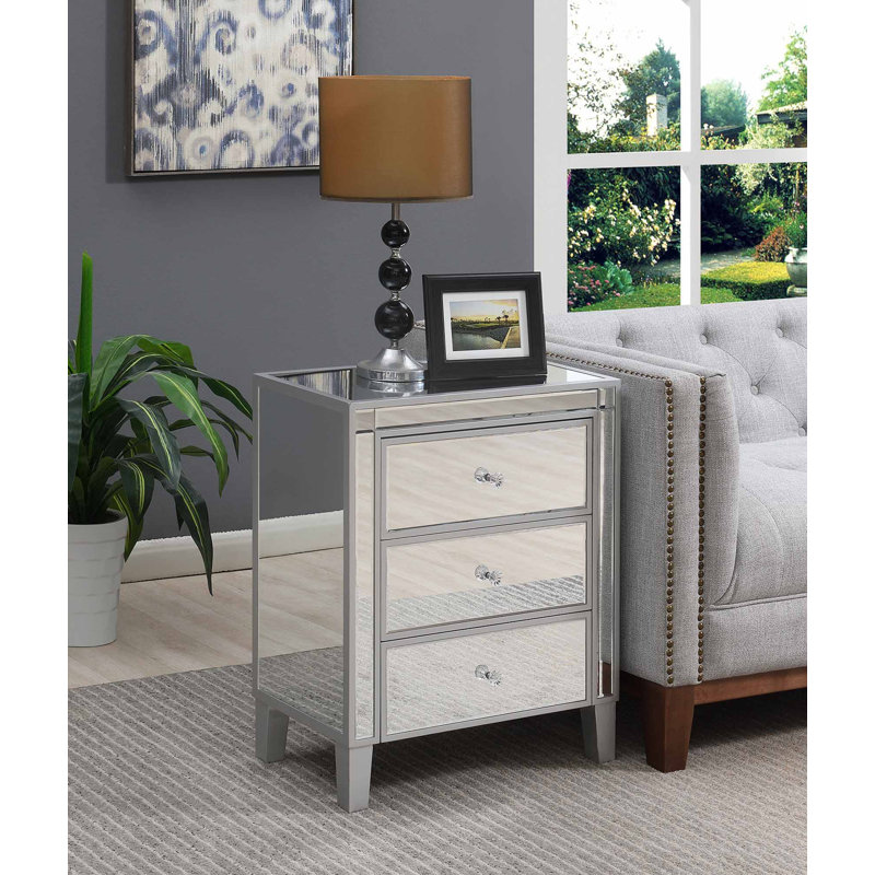 Claybrooks Mirrored Glass Top 3 - Drawer End Table, Silver