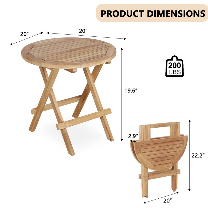Teak Outdoor Table Round Folding Patio Side Table