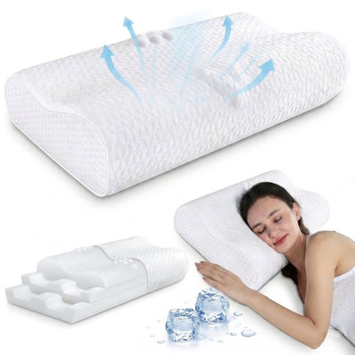 Oreiller cervical ergonomique en mousse à mémoire de forme à hauteur réglable, oreiller de soutien cervical rafraîchissant et profilé pour tous les dormeurs