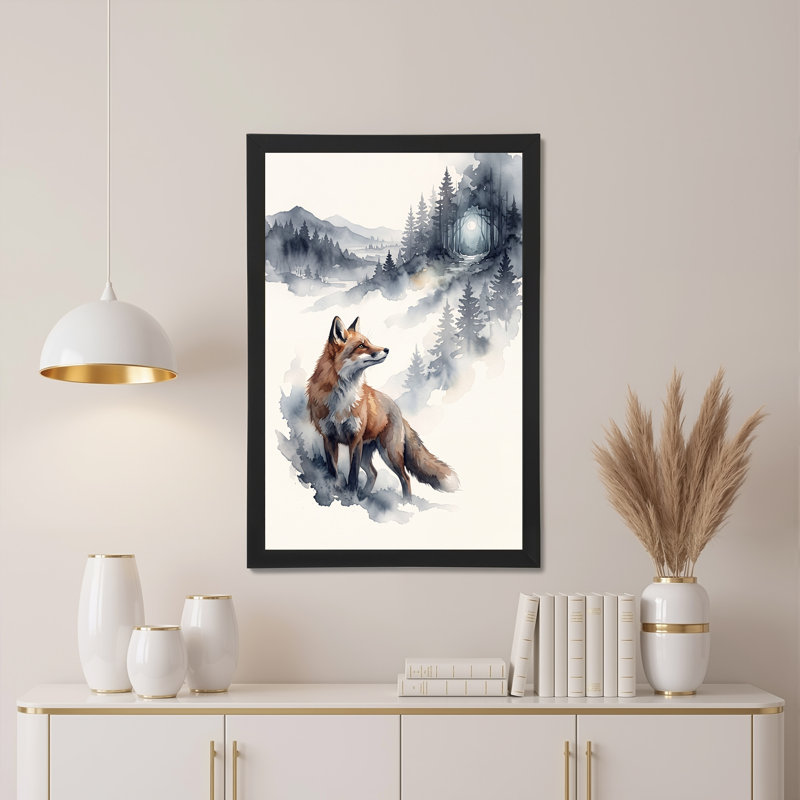 «Red Fox», debout dans une forêt aquarelle, art mural sur toile, H 18 po x l 12 po
