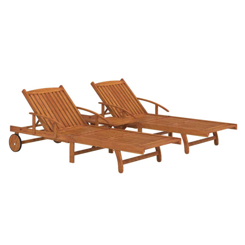 Ensemble de 2 chaises longues avec table en bois d'acacia massif