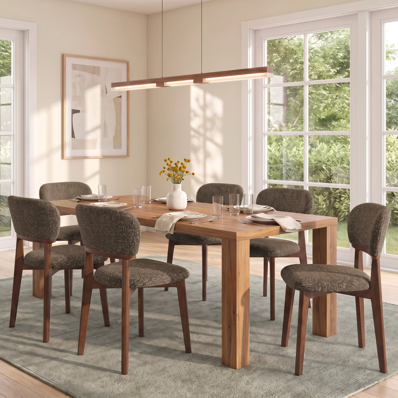 Chaise de salle à manger rembourrée en boucle de style milieu du siècle avec dossier incurvé (ensemble de 4), Brown