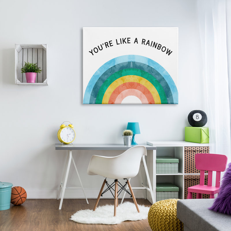 You’Re Like A Rainbow Expression Watercolor Motif Arches Grey Farmhouse, H 36 po x l 48 po x P 1,5 po, Toile tendue