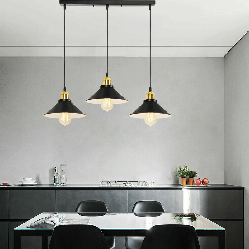 Latshaw 3-Light Kitchen Island Cone Pendant, Black/White