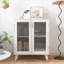 Cabinets: armoire de rangement moderne avec 2 portes en verre, tablette réglable, blanc cassé | Minimaliste | Salon