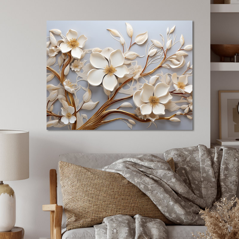 White Orchid Tree Garden Of Branches 8 - Abstract Floral Metal Wall Art, 30" H x 40" W x 1.5" D