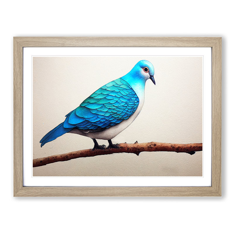 Dove Bird In Watercolour Vol.6 - Single Picture Frame Print, Oak Framed, 25cm H x 34cm W x 2cm D