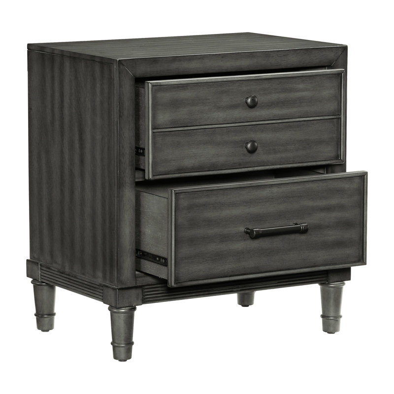 Table de chevet grise à 2 tiroirs pour le décor de chambre à coucher et le placage utilitaire - Design transitionnel