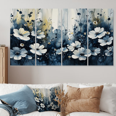 «Midnight Violet Flowers In Fields II - Violets», art mural traditionnel pour le salon, 4 pièces