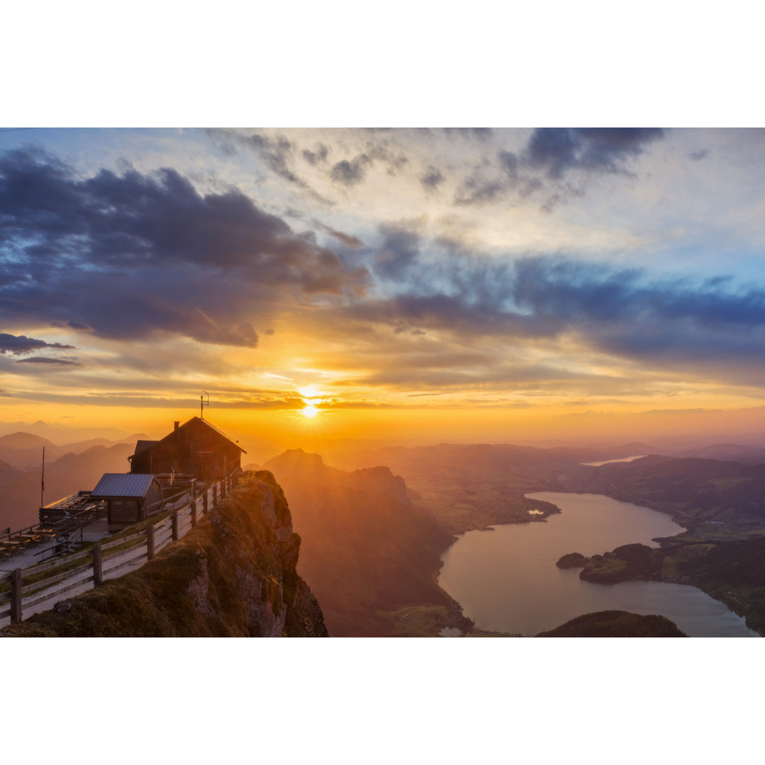 Blick auf den Mondsee bei Sonnenuntergang von der Schafbergspitze - Sonnenuntergang am Schafberg,