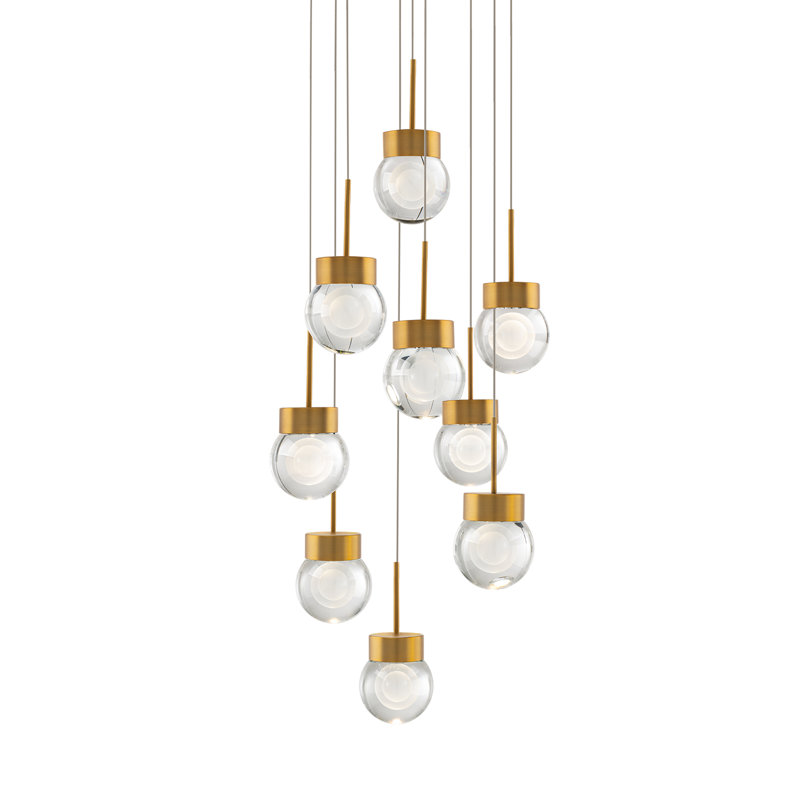 Aged Brass 9-Light LED Pendant with Crystal Orbs