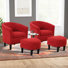 25.5" W Modern Minimalist Upholstered Barrel Chair And Ottoman (Set of 2)