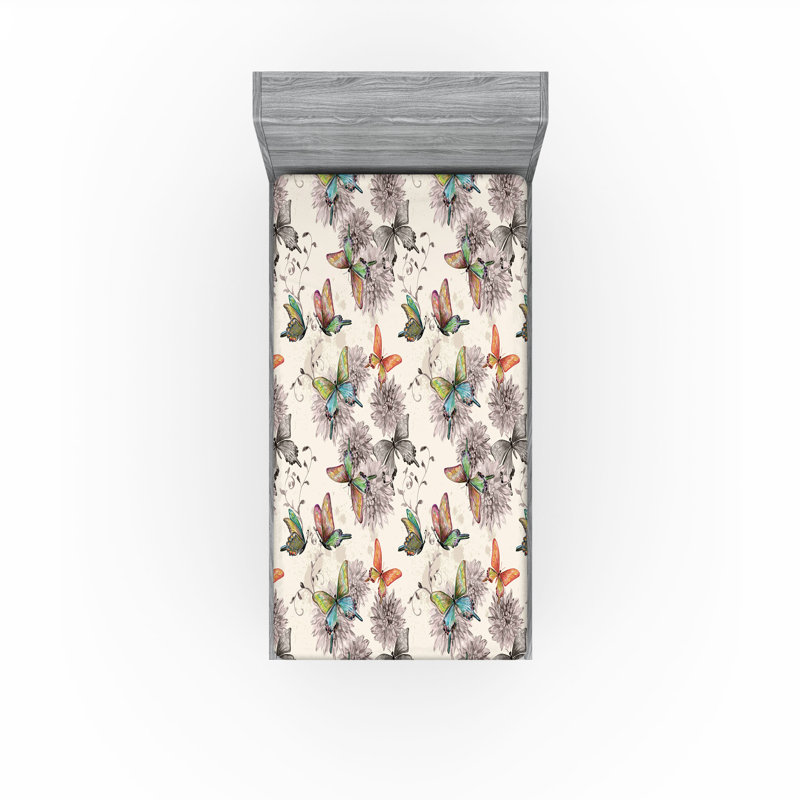 Ambesonne Fitted Sheet 2-Pack, Beige/Gray Floral, Twin Fitted Sheet