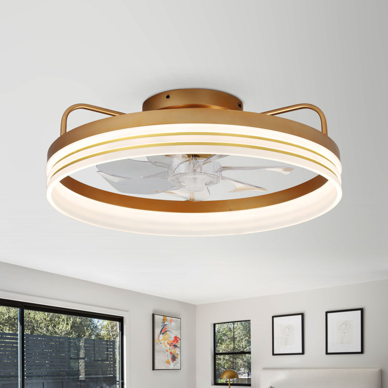 Cezka 20" Modern Flush Mount Reverisible Ceiling Fan with Light and Remote, Dimmable LED Ceiling Fan, Gold