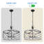 Lustre en forme de tambour de 24 po avec accents en bois massif et en métal, 4 lumières suspendues avec chaîne de suspension réglable-938382837