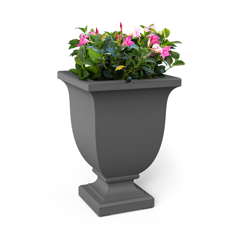 Arvia Self Water Resin Urn Planter, Black, 26" H x 18" W x 18" D
