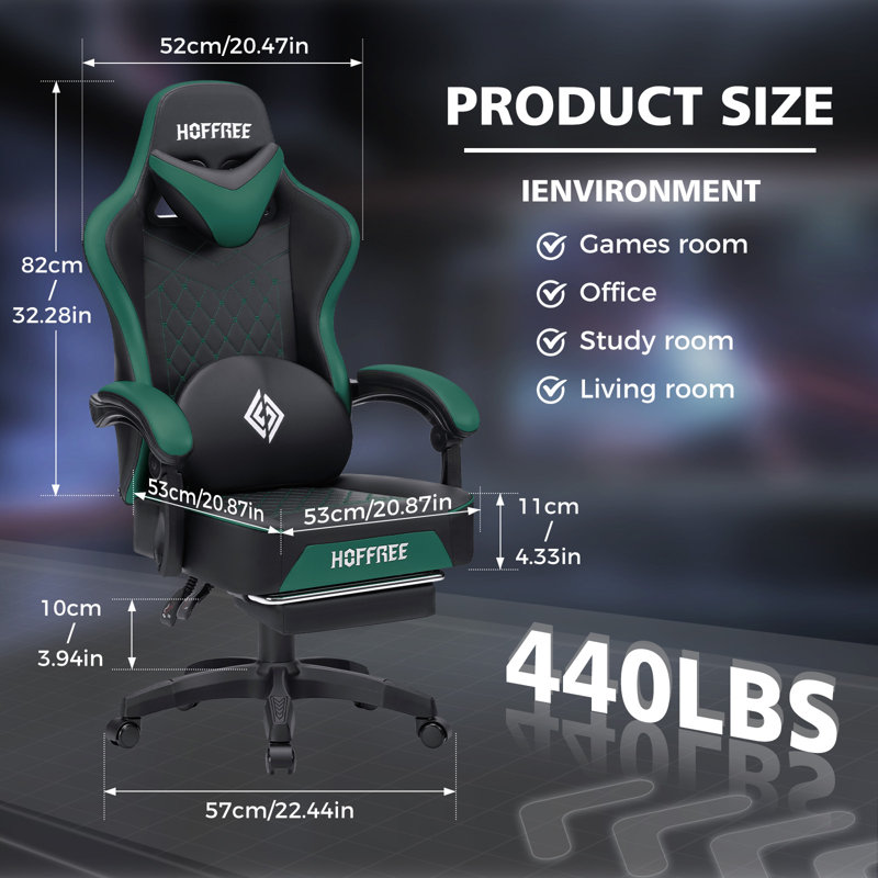 Fauteuil lombaire inclinable et ergonomique Ivy Bronx, Vert / noir