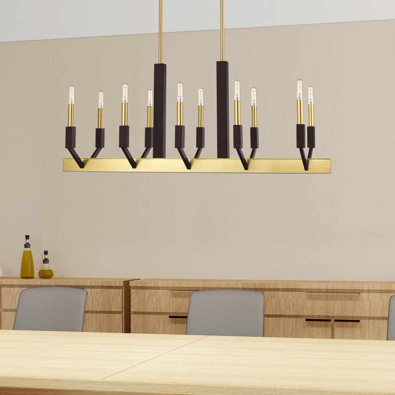 Lustre rectangulaire à 10 lumières Avangaline, Laiton satiné et bronze