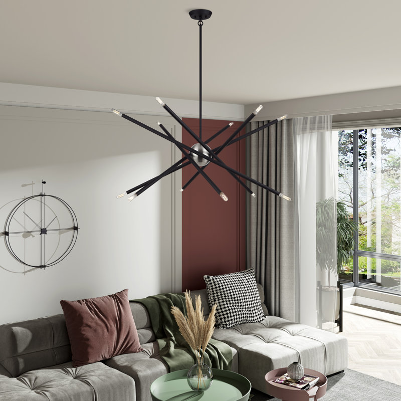 12 Light Brushed Nickel Large Chandelier, Black
