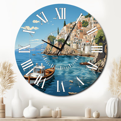Capri Italy Blue A Mediterranean Village III - Italy Landscape White Face Wall Clock