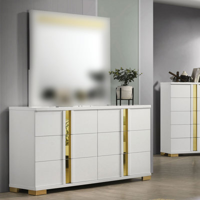 Commode contemporaine Lillestrom, blanc / or