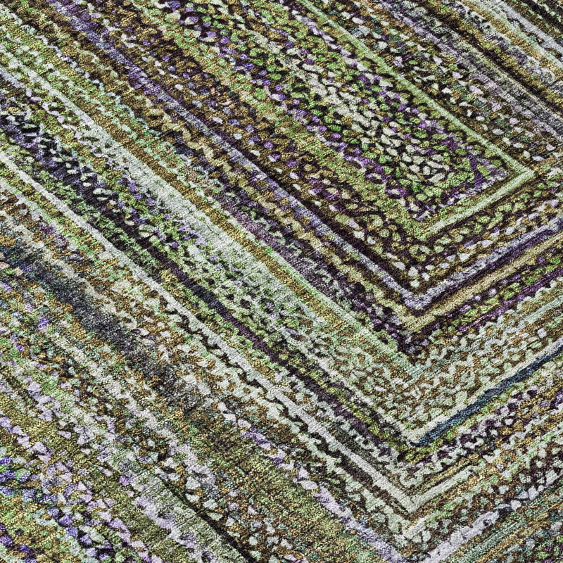 Machine Washable Indoor/Outdoor Xhevrie ACN1725 Olive Rug, Round 8'
