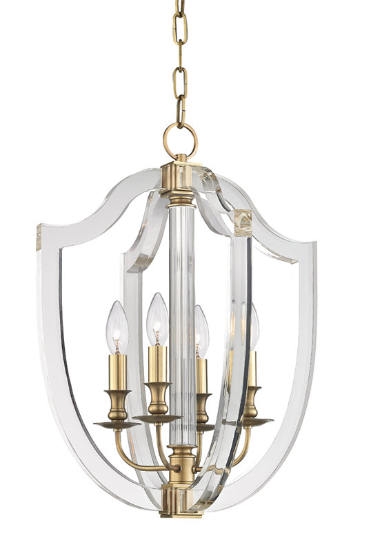 Arietta 4 - Light Geometric Chandelier, Aged Brass, 17" H X 12.25" W X 12.25" D