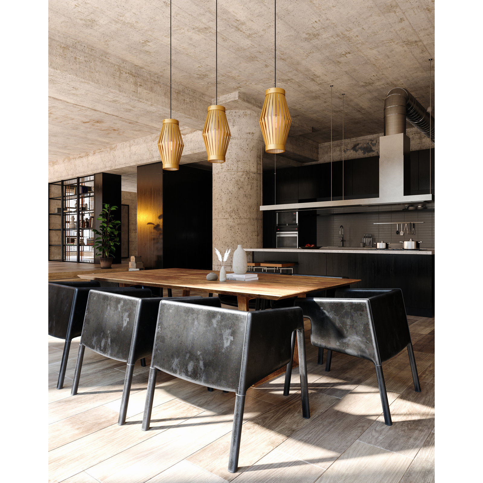 Phineas Single Light Glass Steel Pendant, Aged Gold