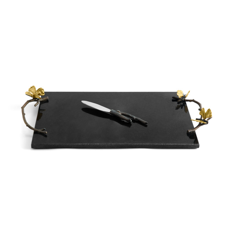 Butterfly Ginkgo Cheese Board with Knife, 3" H x 10" W x 18.5" L, Black