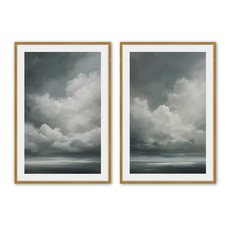 Ensemble de 2 estampes Sombre Skydance, H 25,25 po x l 38,5 po, Or poli