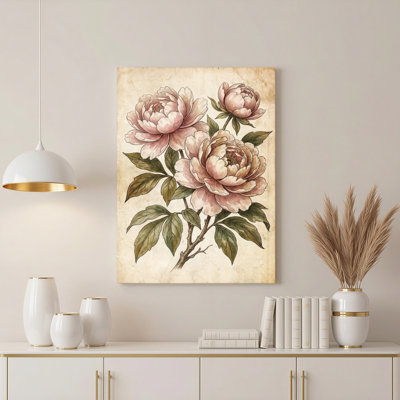 Peony floral botanique sur toile tendue, reproduction d'art sur toile, ensemble de 1