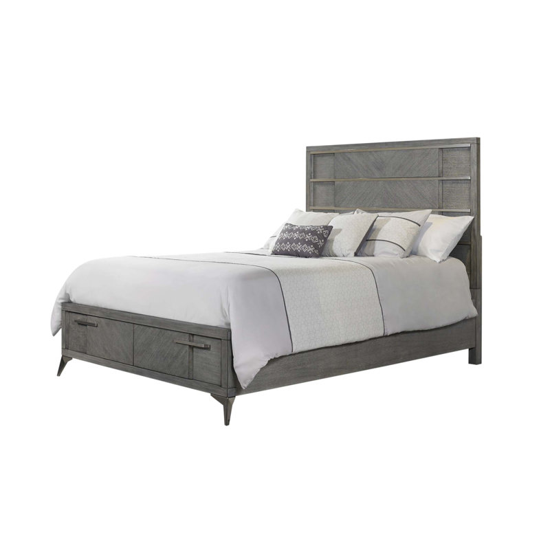 Lit de rangement élégant avec placage assorti et tête de lit éclairée, parfait pour les chambres modernes